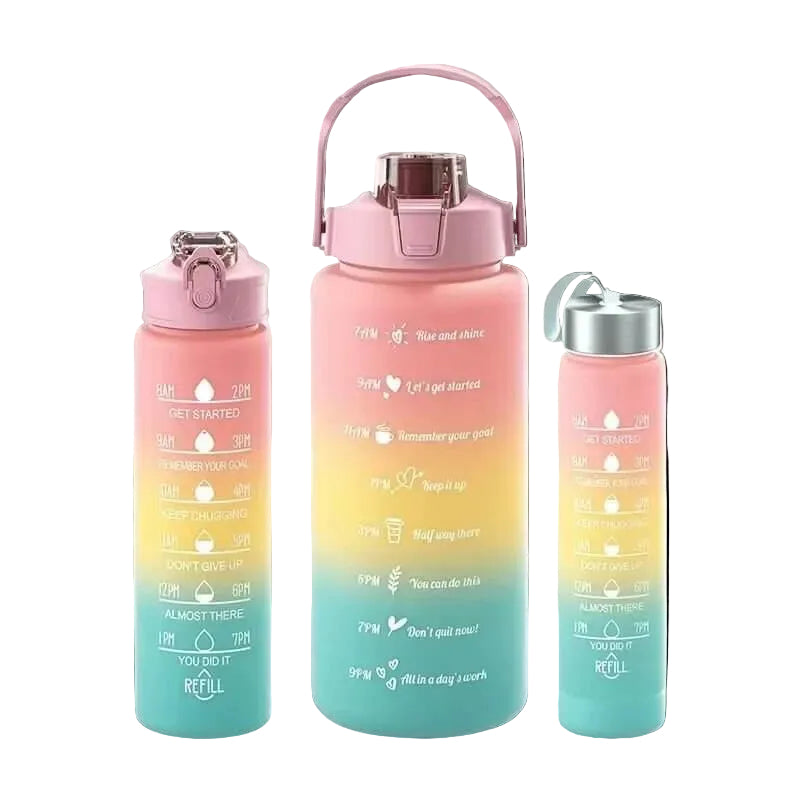 3-Piece Motivational Water Bottle Set – Gradient Fitness Water Bottles (Leakproof)