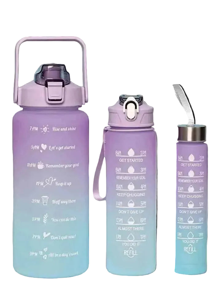 3-Piece Motivational Water Bottle Set – Gradient Fitness Water Bottles (Leakproof)
