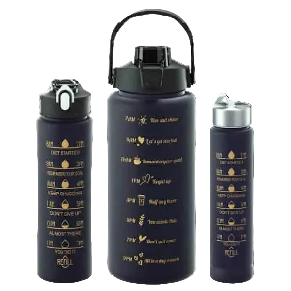 3-Piece Motivational Water Bottle Set – Gradient Fitness Water Bottles (Leakproof)