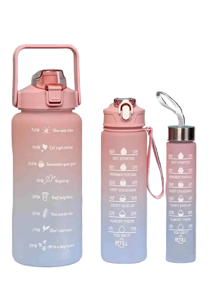 3-Piece Motivational Water Bottle Set – Gradient Fitness Water Bottles (Leakproof)
